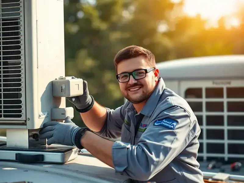 Professional HVAC technician working on RV rooftop air conditioning unit