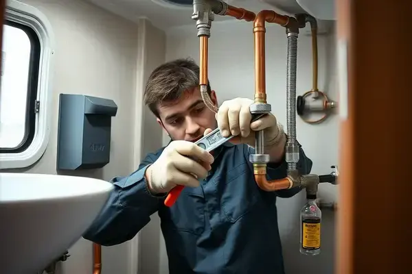 Complete plumbing system repair on fifth wheel