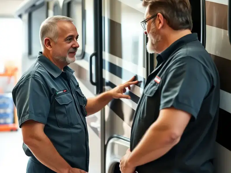 Our certified RV technician explaining the repair process to a customer